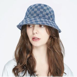 Denim checkered bucket hat